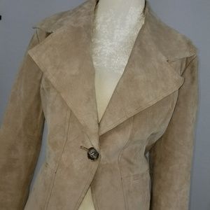AK Anne Klein Tan 100% Suede Leather Jacket Size L